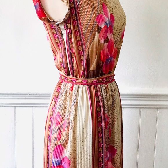 70s Vintage VTG Border Print HIBISCUS FLORAL Dress SM - Picture 5 of 5